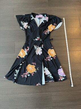 French Connection Black Floral Wrap Mini Dress